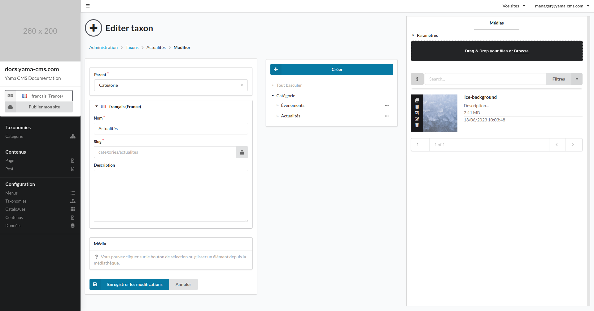 Capture d'écran de l'interface d'édition de taxonomies